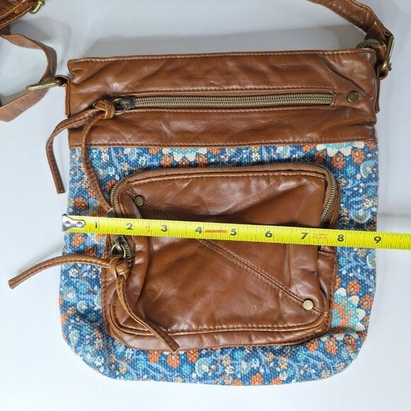 Crossbody Leather Cloth Purse Handbag Floral Zipper Pockets Adjustable Strap - Picture 8 of 12